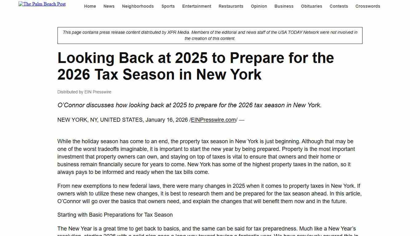 Looking Back at 2025 to Prepare for the 2026 Tax Season in New York - The Palm Beach Post